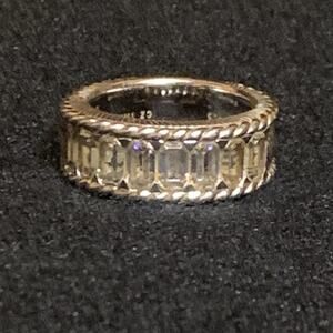 Judith Ripka Emerald Cut Cubic Zirconia & Sterling Silver Band Size 6